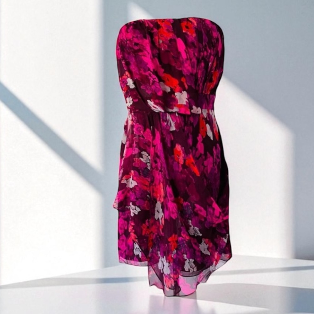 TIBI SILK Party Print Strapless Dress Size Medium